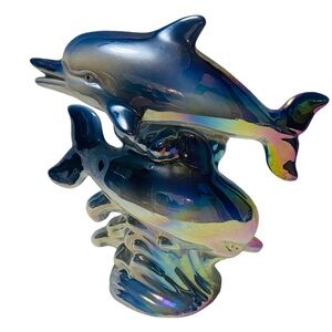 Vintage Iridescent Dolphin Figurine Planter